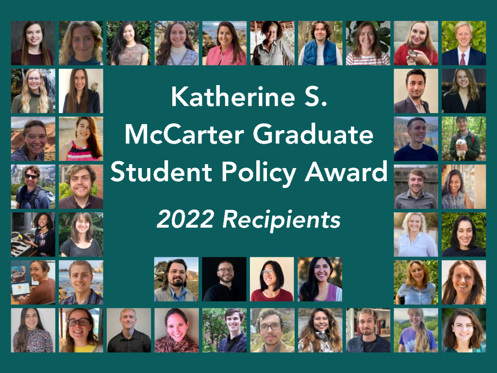 An image collage of head shots off the 2022 winners of ESA's Graduate Student Policy Award