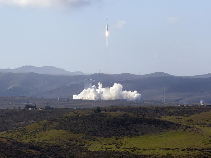 The United Launch Alliance Atlas V rocket with the LDCM spacecraft onboard lifts off the launch pad at Vandenberg Air Force Base in California. Image credit: NASA/ Kim Shiflett Feb. 11, 2012.