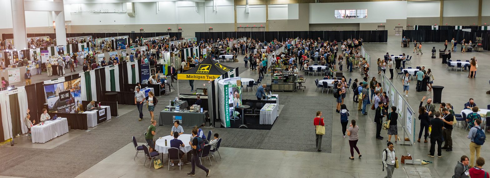 An aerial view of the large crowd at the ESA meeting at the indoor exhibits.