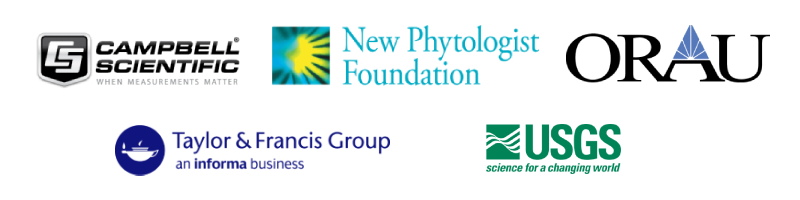 A pastiche of logos for our 2022 Annual Meeting sponsors -- Campbell Scientific, New Phytologist Foundation, Oak Ridge Associated Universities, the Taylor & Francis Group, and the U.S. Geological Survey