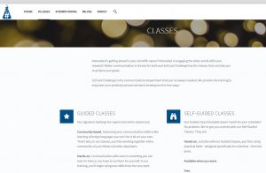 Screenshot of the SciFund Classes web page; click the link in the text below to access that page and all the relevant text.