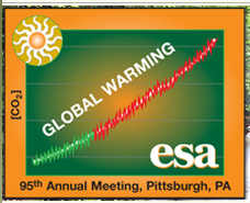 Global warming increase as a graph. Logo for the 95th annual meeting of the ESA in Pittsburgh, PA.