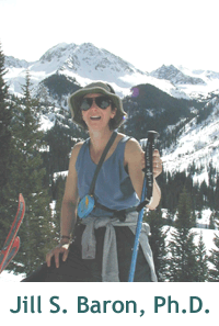 Portrait image of Dr. Jill S. Baron on a snowy mountainous background.