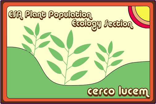 The logo for the plant population section of the esa. It features a yellow background representing a sun-lit background, the sun in the uppoer left and sprouting plant along the bottom. The bottom is green to signify the ground.