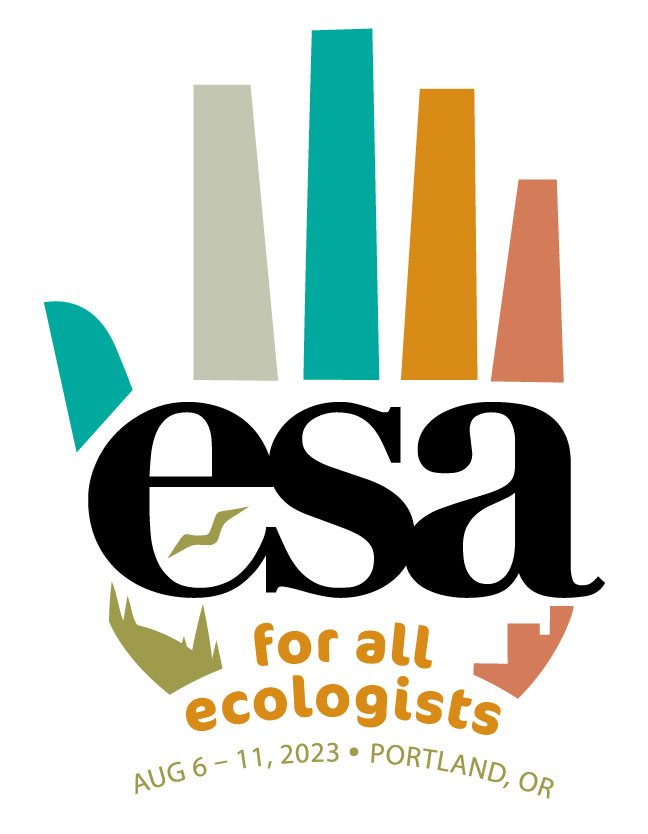 Fingers of a hand with the letters ESA -For All Ecologists written across it. This is the official logo of the 2023 Annual Meeting in Portland Oregon, USA.