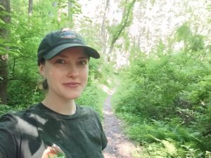 A selfie of Laura while looking for Spotted Lanternfly on one of First State's Brandywine Valley trails.