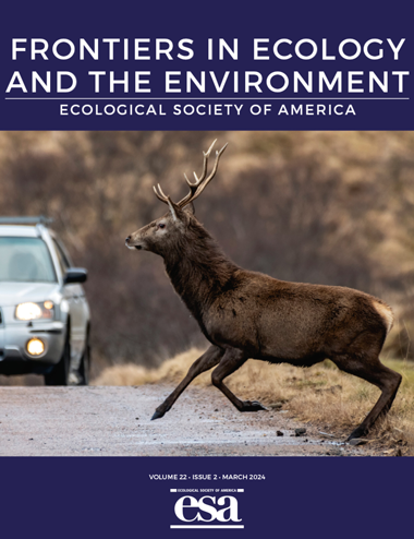 Wildlife–vehicle interactions depicted by a vehicle in the background and animal in the foreground